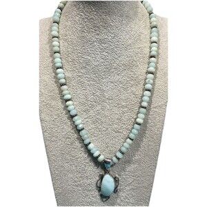 Ladies 925 Larimar Necklace and Pendant Faceted Stone